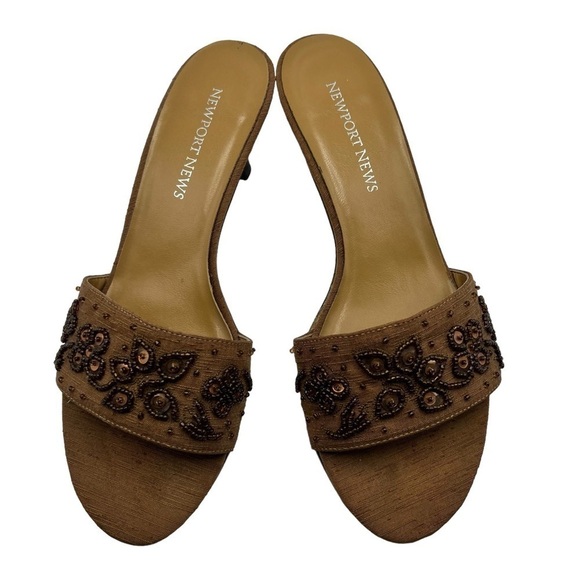 Newport News Shoes - Newport News Embellished Low Heeled Slides in Brown Casual Summer